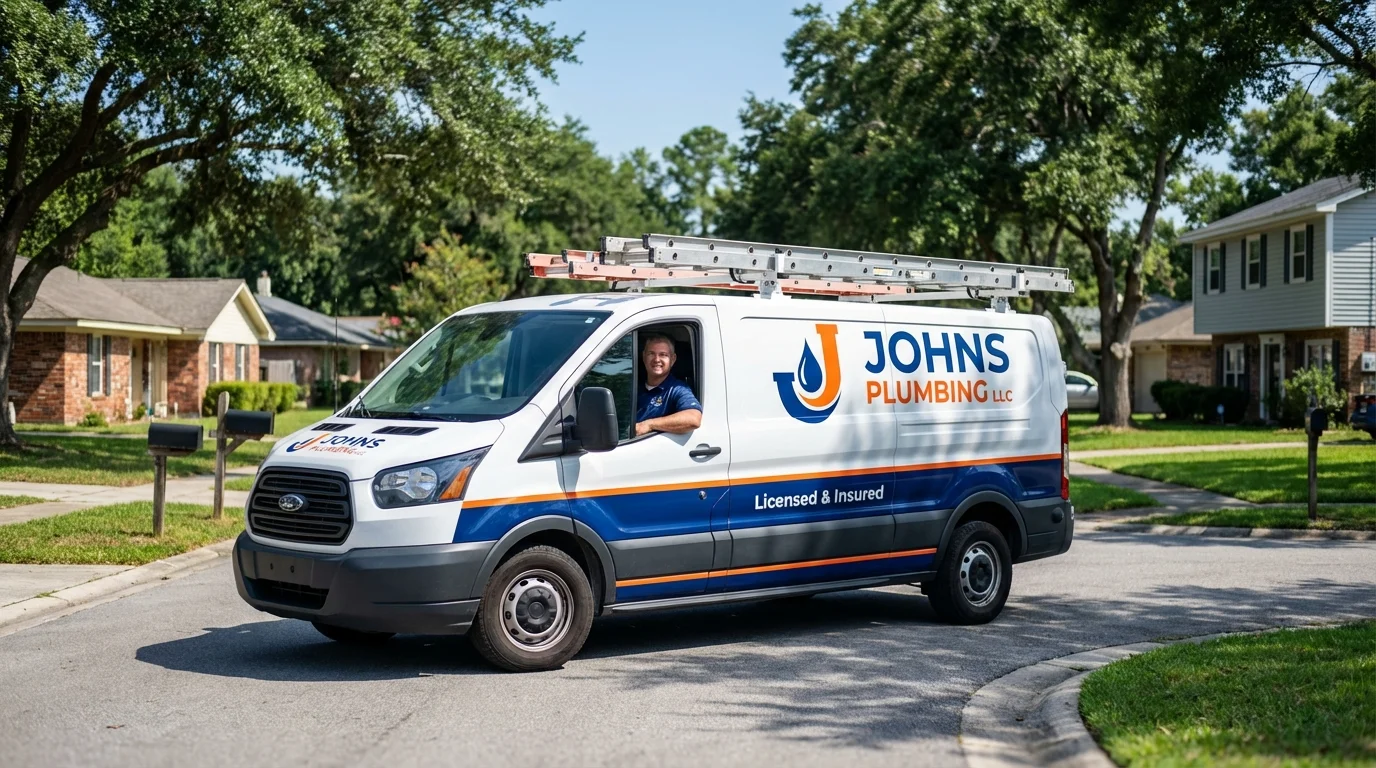 Johns Plumbing LLC service van in Falls City, NE