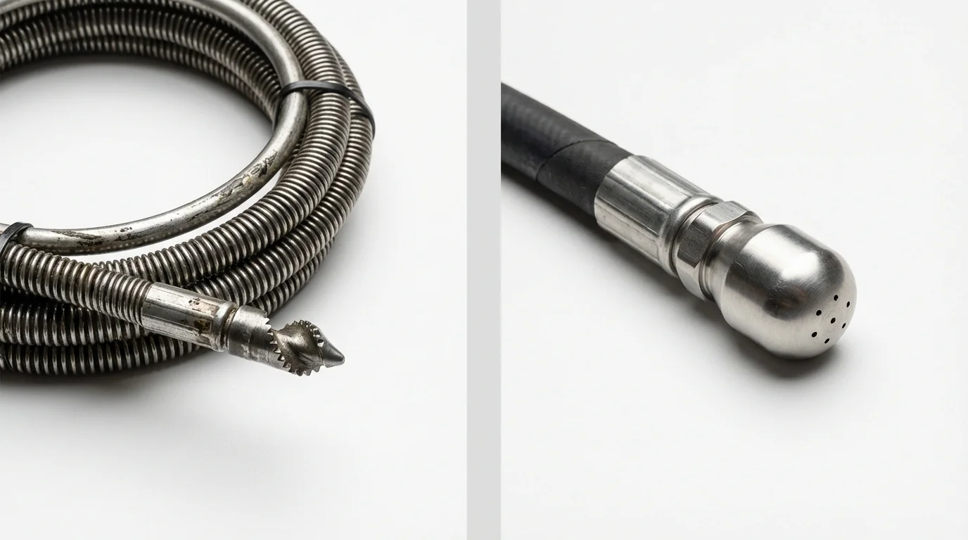 Drain snake cable and hydro jetting nozzle used for drain cleaning in Falls City, NE
