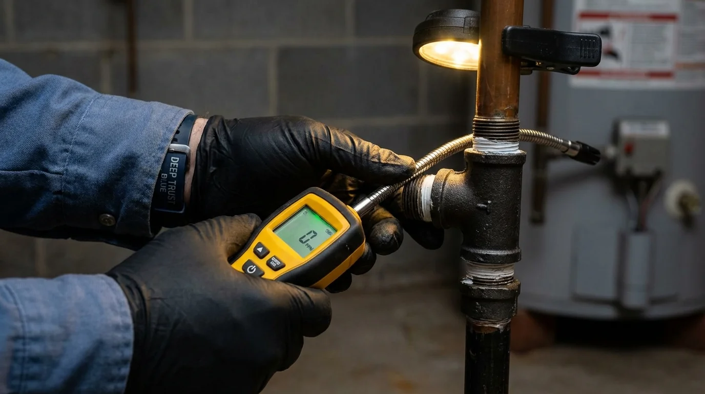 Gas leak detection with electronic sniffer by Johns Plumbing LLC in Falls City