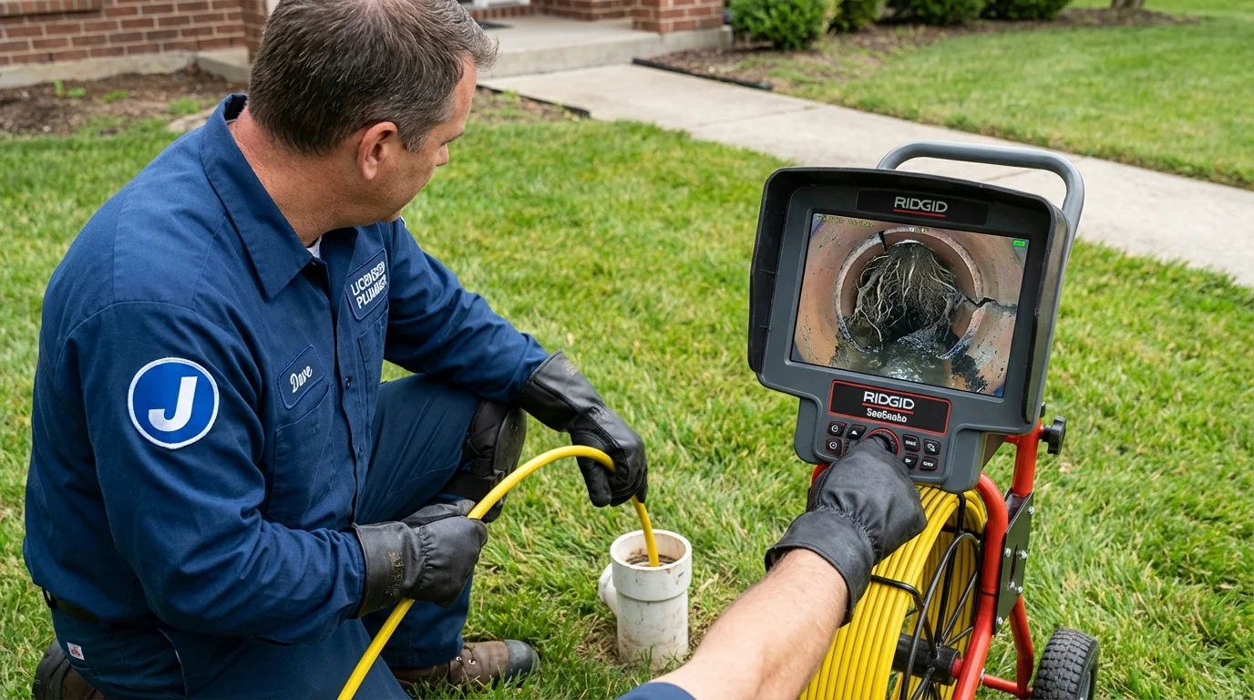 Sewer camera inspection being performed by Johns Plumbing LLC in Falls City
