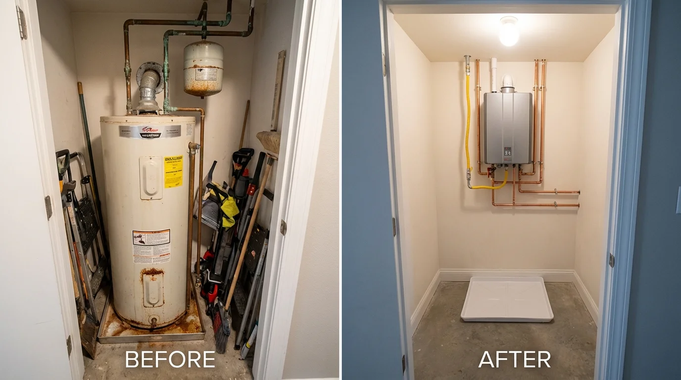Tank water heater versus wall-mounted tankless unit comparison for Falls City, NE homeowners